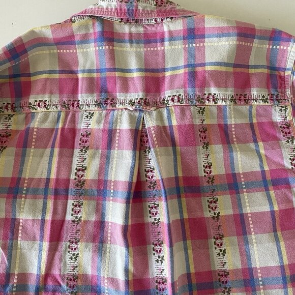 Vintage Madison Avenue Embroidered Pink Plaid Shirt M Petite Cottagecore Farmer - Picture 9 of 9